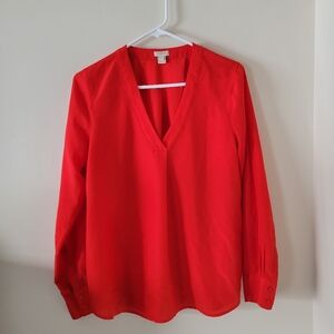 J Crew Red Eyelet V Neck Blouse